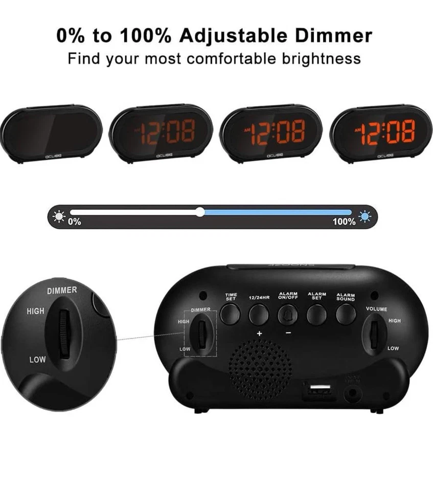 Digital Alarm Clock Large Display USB Charging Port Simple Bedside Office Home - Image 4 of 4