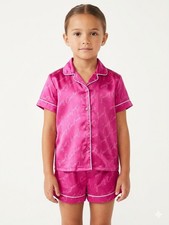 Juicy Couture Girls Pink Satin Logo Button-Up Pajama Set 2-Piece 6/6X