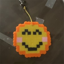 Pixelated Smiley Face Keychain Orange Yellow Black Pink Detachable Keyring