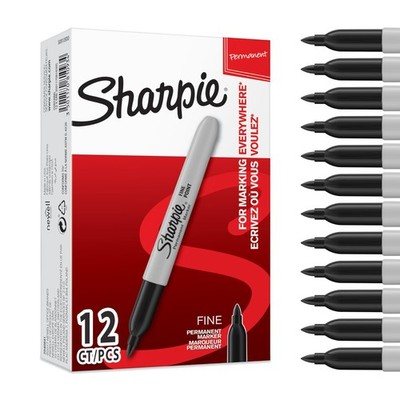 Sharpie Permanent Markers, Fine Point, Black, 12 1 Count (Pack of 12), Black