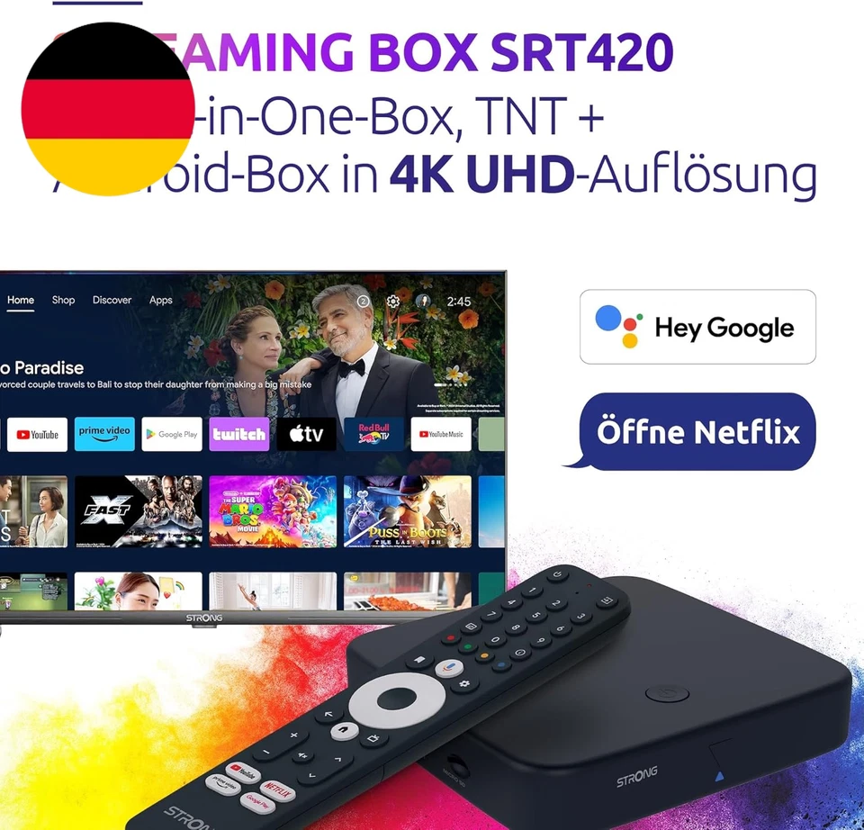 STRONG SRT420 4K Streaming Box Android TV Mit Ethernet-Port, DVB-T2, 2GB RAM + 1 - Bild 2 von 4