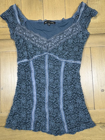 Vtg Y2K Ann Ferriday Lace Stretch Corset Top Fairy Romantic Blue M Whimsigoth