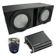 Universal Car Stereo Rhino Coated Ported Dual 10" Harmony A102 Sub Box & CXA8001