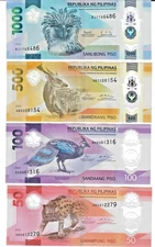 Philippines SET of 4 CIRCULATED 50 100 500 1000 Piso 2025/2024/2022 Polymer