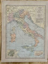 Original Large 1942 Color Map of Italy /10x13
