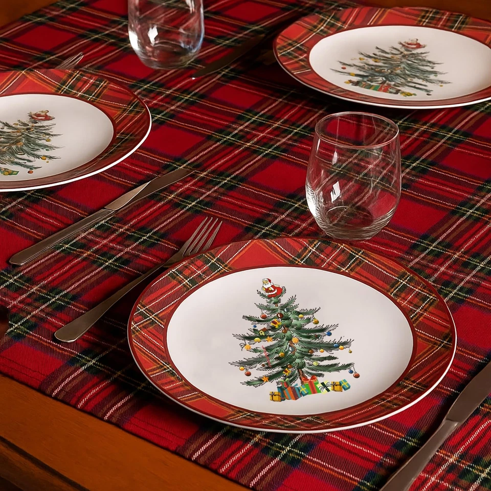 Christmas Tree Plates Set of 4, Christmas Dinner Plates with Red Edge, Xmas P... - Image 3 of 4