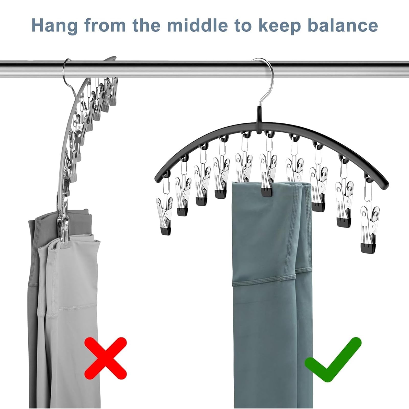 Volnamal Legging Organizer for Closet, Metal Yoga Pants Hangers 2 Pack, Black 