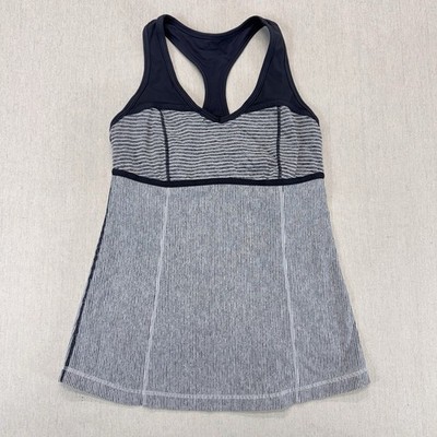 Lululemon Tank Womens 8 Gray Striped Push Ur Limits Gym Workout Yoga Performance