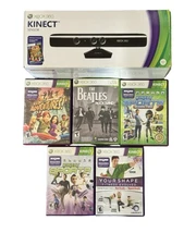 EUC Microsoft Kinect Sensor Xbox 360 w/5 Games Beatles, 2x sport, fit, adventure