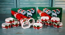 Vintage 1980's Set/12 Red Ribbon Holly Napkin Rings Mount Clemons Pottery Japan