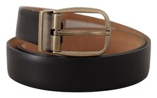 DOLCE & GABBANA Belt Black Brown Backend Leather Vintage Metal Buckle 85cm/34in