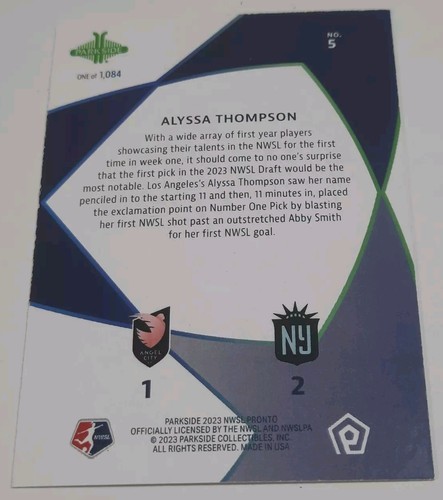 2023 Parkside NWSL Pronto Soccer #5 Alyssa Thompson Rookie Card RC /1084 Angel - Picture 2 of 2