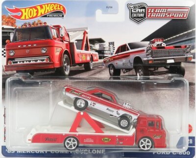 FORD C 800 + Mercury Comet Cyclone 1965 - red / white - Hot Wheels 1:64