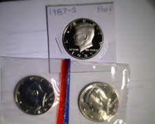 1987 PDS Kennedy Half Dollars Unc in mint cello and Proof