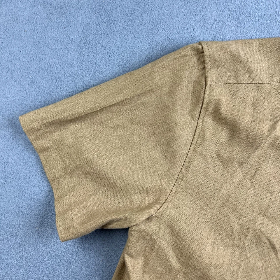 Traje Steve Harvey Para Hombre Camisa L 36 Pantalones Marrón Camel Lino Mezcla Rayón 2 Piezas Foto 4 de 4