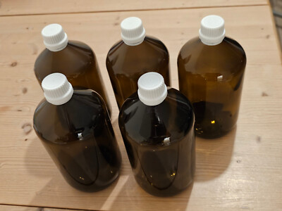 Braunglasflaschen 5x  1000ml mit PP28st-Verschluss, Apothekerflasche - neuwertig