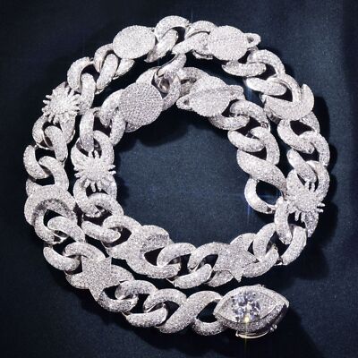 Hip Hop Sun Star Moon Cuban Chain Necklace Bracelets 5A Zircon Eye Clasp Jewelry