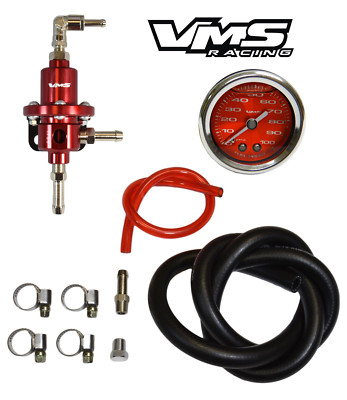 VMS RACING UNIVERSAL ADJUSTABLE FUEL PRESSURE REGULATOR 1:1 RATIO & GAUGE KIT RD