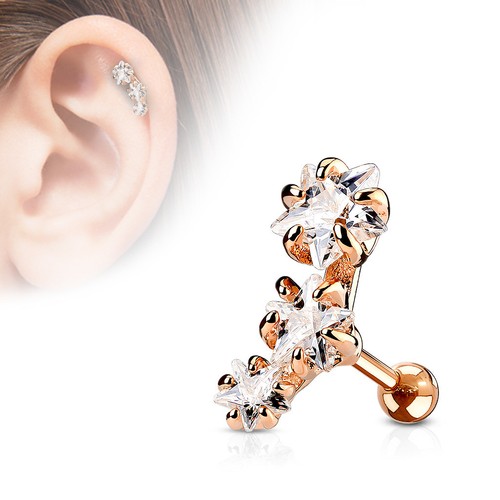 Helix Piercing Tragus Oreille Étoile Star Rose Or Aqua Clair Zircon Cz Boucle - Photo 5/5
