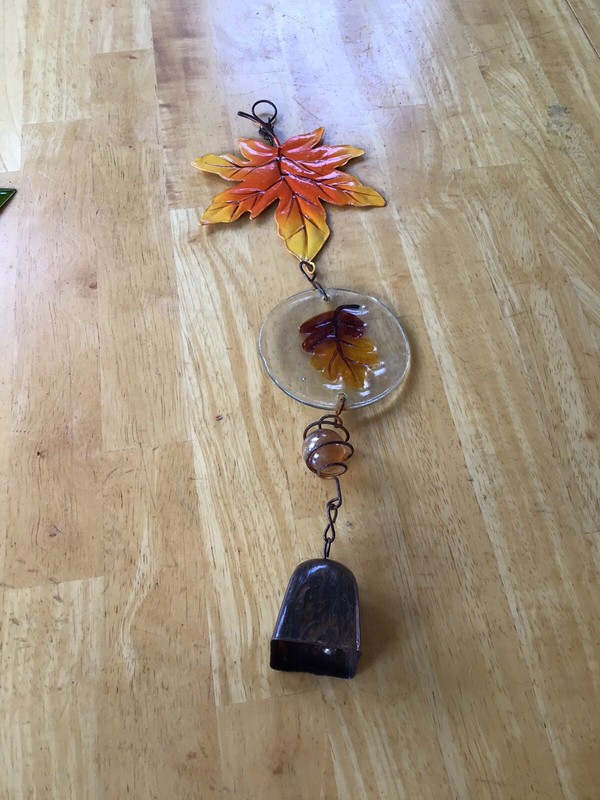 FUSED GLASS & METAL LEAVES Wind chime - Suncatcher - W Bell & Marble  Fall Decor