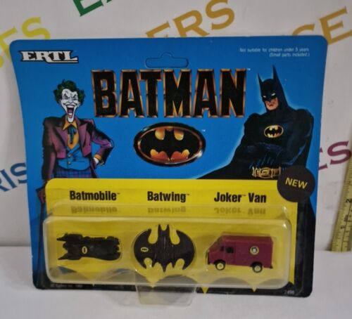 Van Batwing Joker vintage 1989 Ertl Batman 2498 Micro Batmobile. carte originale - Photo 1/6
