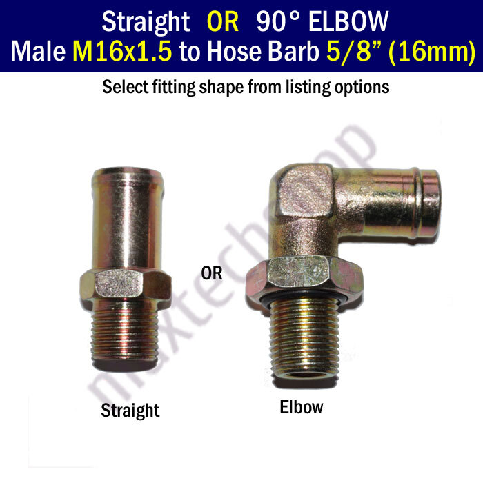 M16 M16x1.5 to 5/8" in 16mm Straight Elbow Heater Hose Fitting Adapter