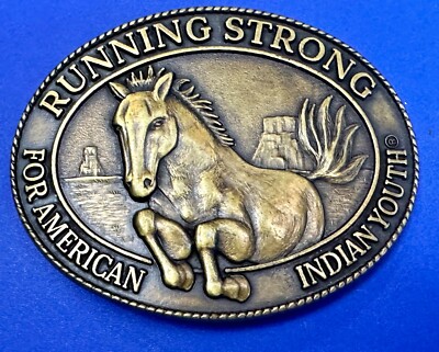 Running Strong For American Indian Youth Horse Mare Stallion Belt Buckle