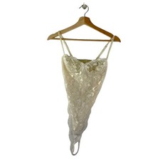 VINTAGE VICTORIA'S SECRET IVORY LACE  SATIN HIGH CUT BRIDAL TEDDY BODYSUIT 34B
