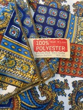 Vintage Bandana / Square Scarf Made In USA Blue Gold 21x21 100 Polyester NICE 