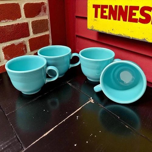 Fiesta Turquoise Coffee Tea Cups Homer Laughlin Co USA 2 7/8" Tall Set of 4