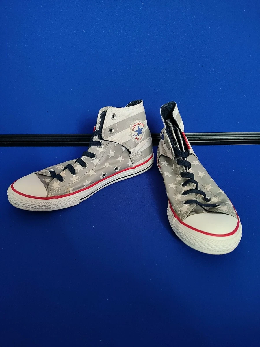 Converse Chuck Taylor Size 6 Junior Hi Tops Gray American Flag Stars and Stripes
