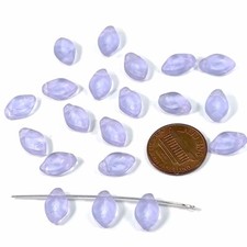 Czech Pressed Druk Glass Beads Small Leaf Shaped Top Hole Across 12x8mm Lavender