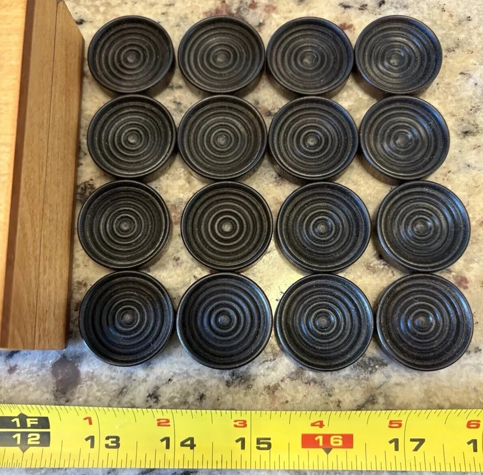 Vintage Draughts Set 16 Each Light And Dark With Wood Box-Made In Poland  - Image 4 of 4