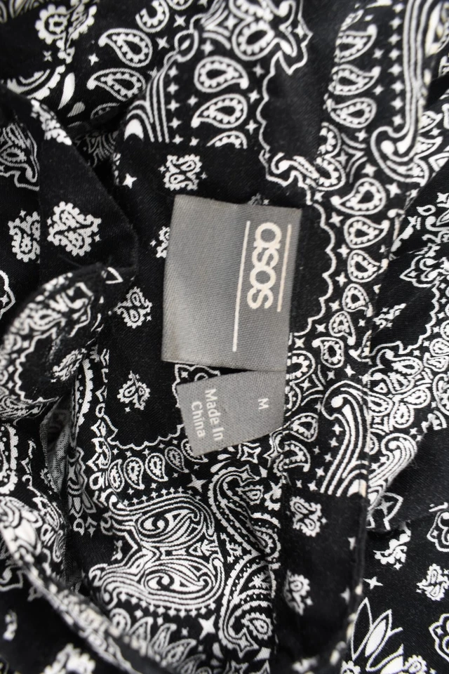 ASOS мужской черный белый пейсли печать длинным рукавом рубашка размер M - Изображение 3 из 4