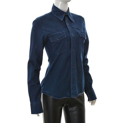 Acne Jeans Western Denim Shirt Womens top Long Sleeve Size 48 Dark Blue Genuine