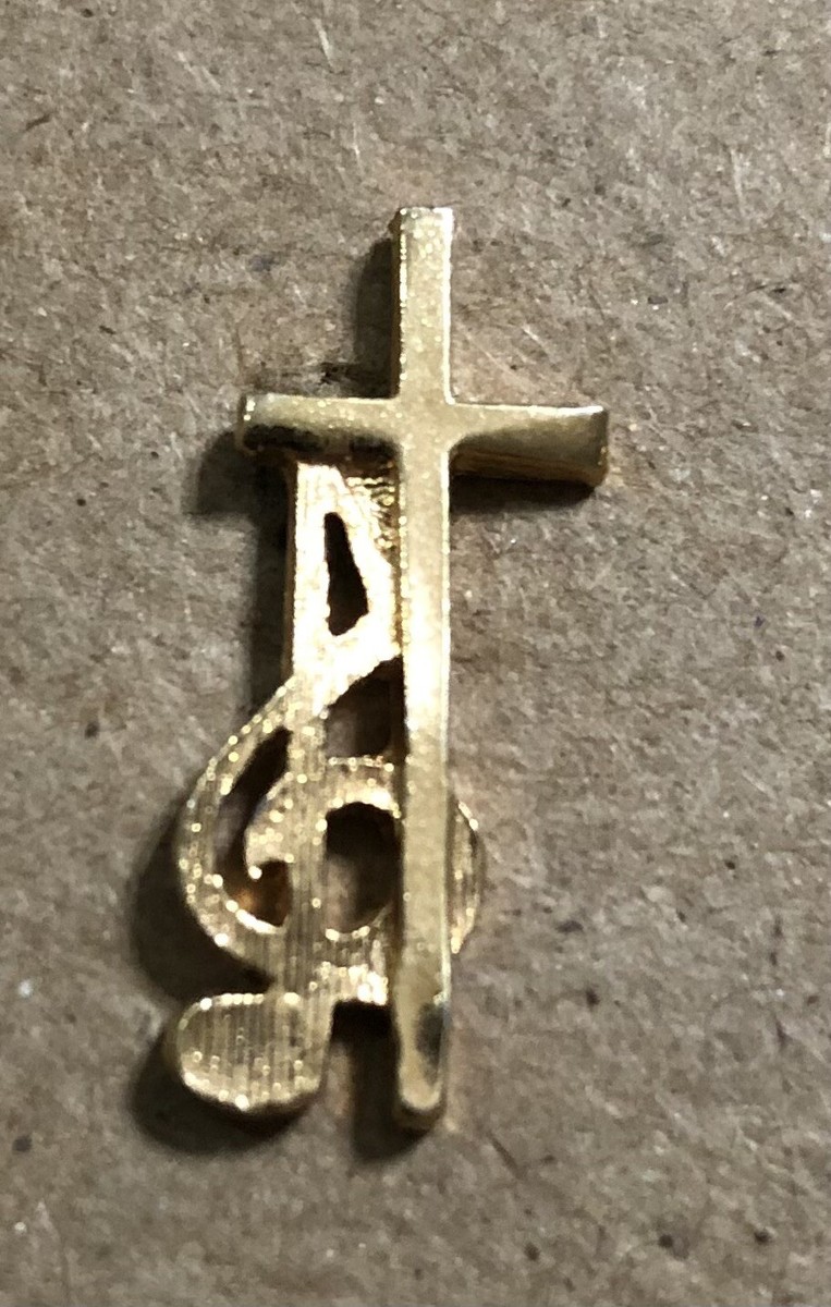 Vintage Cross & Treble Clef Symbol Gold Tone Metal Pin EUC | eBay