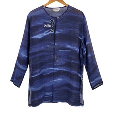 K.d. Spring Sheer Navy White Fish Batik Print Jacket Artsy Size Medium