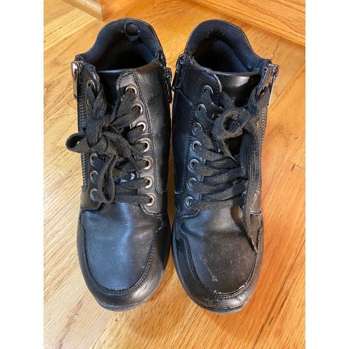 6.5 Black ALDO Platform Wedge Sneaker High Top Lace up Side Zip Athletic Comfort - Picture 4 of 7