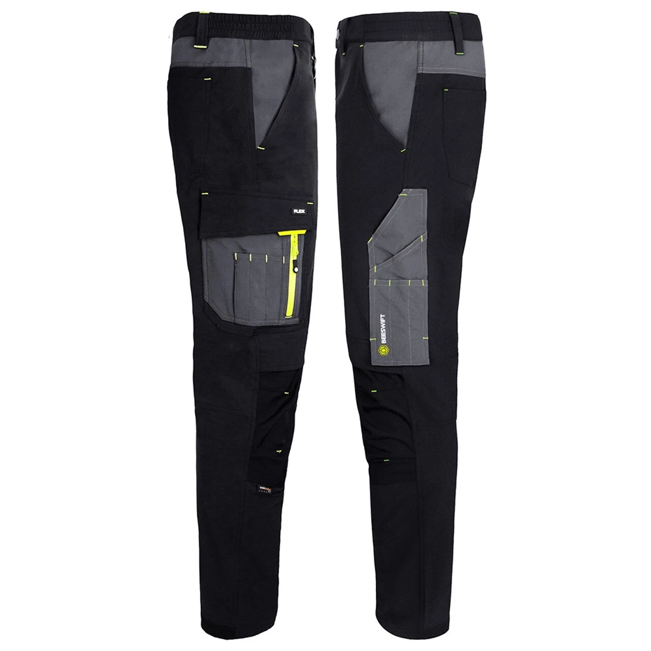 Beeswift Men's FLEX Workwear Multipurpose Pockets Utility Trouser Black Grey