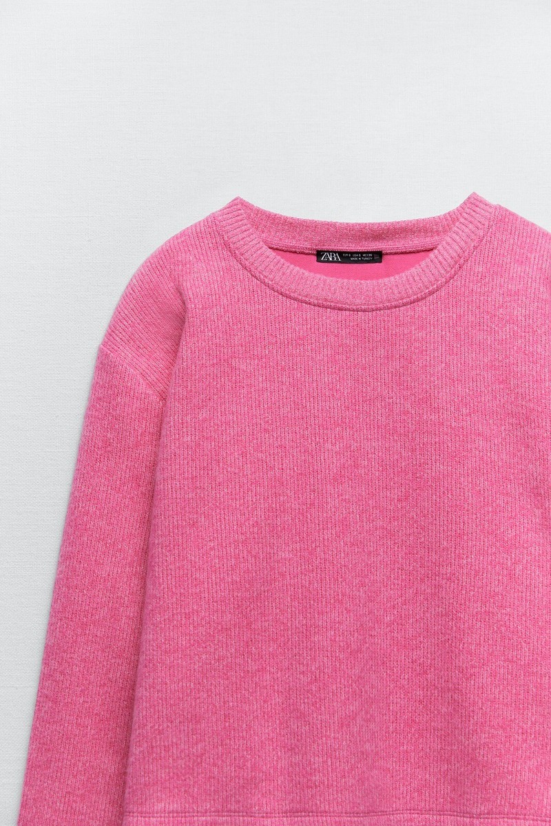 Zara Soft Feel Sweater in Pink Crew Neck Ribbed Cropped