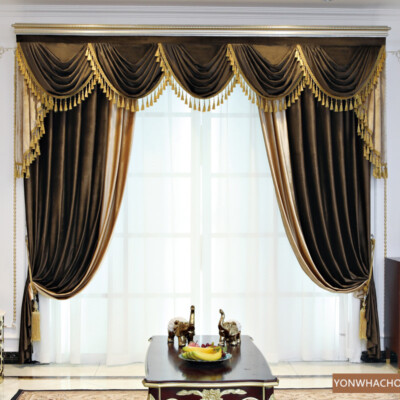 luxury American velvet coffee cloth blackout curtain tulle valance drape B738