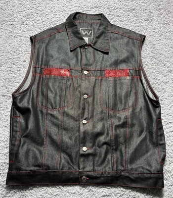 Vintage Webs Jeans Vest Mens XL Black Lenticular Red Stitch Y2K 90s Denim 2pac