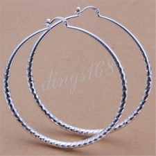 925 Sterling Silver Diamond-Cut 70mm X-Large Light Weight Tube Hoop Earrings H47