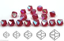 Czech Bicone Crystal Beads Light Siam AB coated red Rondelle Diamond