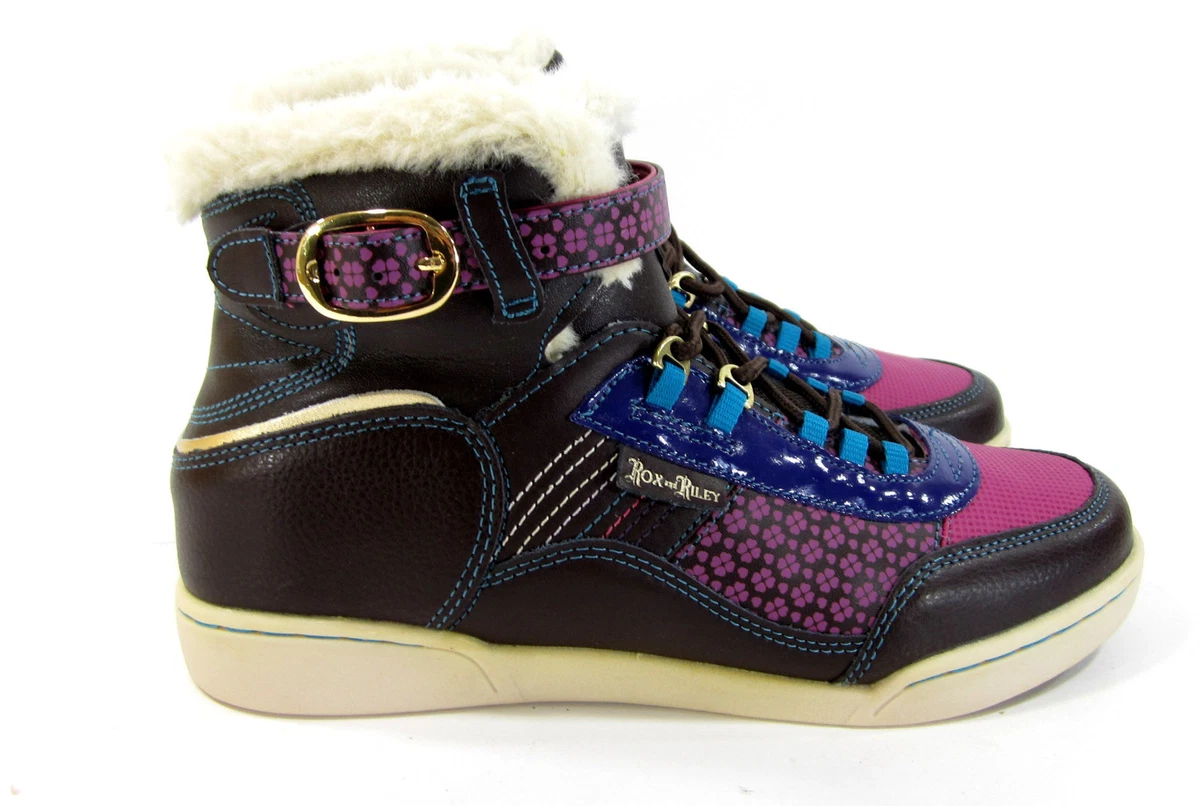 Rox and Riley Shoes Starlight Leather Mid Fur BrownPurple Sneakers Womens  8.5 | eBay