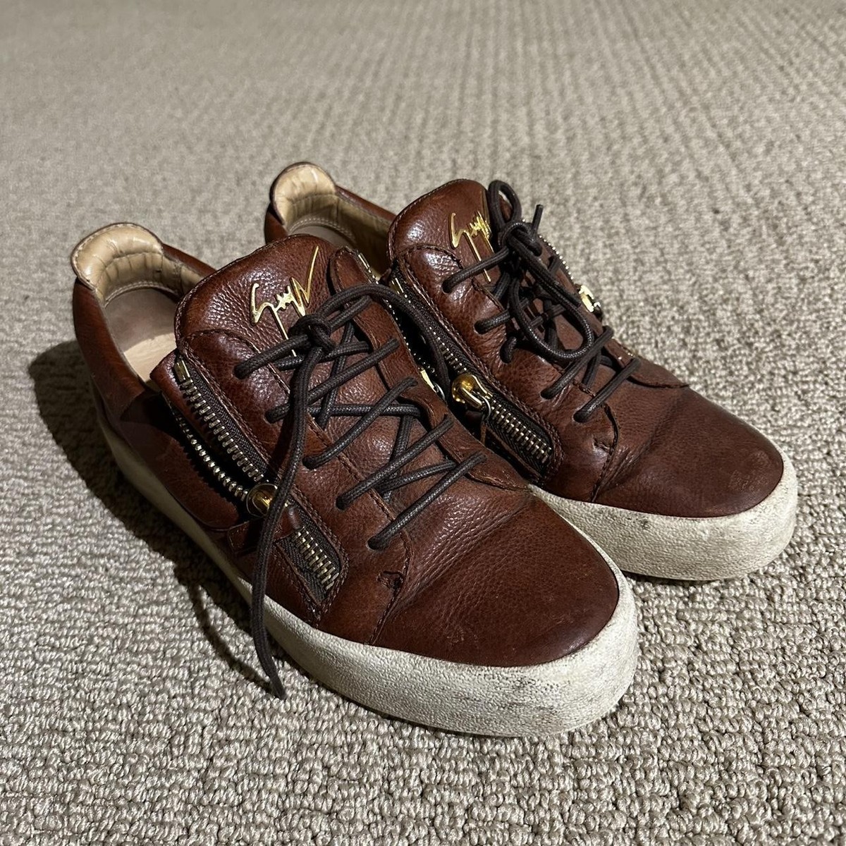 Giuseppe Zanotti Sneakers Brown Leather Men 9.5 42.5 Leather Shoes