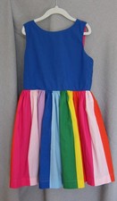 Mini Boden Girls 8-9Y , Rainbow Stripe Strap Back cotton dress