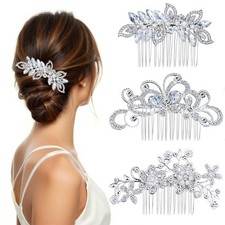 3 Pieces Bridal Hair Side Combs, Crystal Hair Combs, Bridal Bridesmaid Rhines...