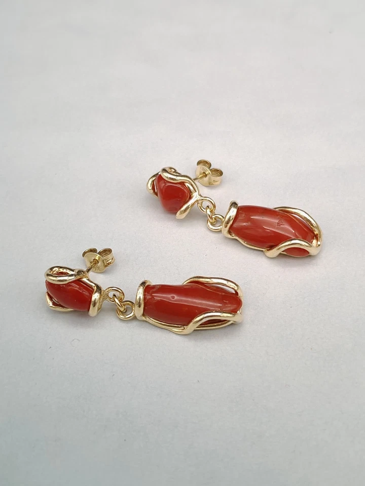 Orecchini donna vero corallo rosso di Sardegna argento 925 oro pendenti - Immagine 4 di 4