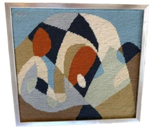 Vintage Mid Century Modern Handmade Framed Needlepoint with Abstract Design ZZ67